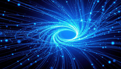 mesmerizing blue swirling vortex of light creates dynamic and captivating visual effect, evoking sense of motion and energy in cosmic or abstract digital art style