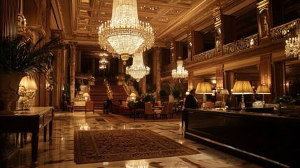Obraz premium Grand Hotel Lobby with Chandeliers