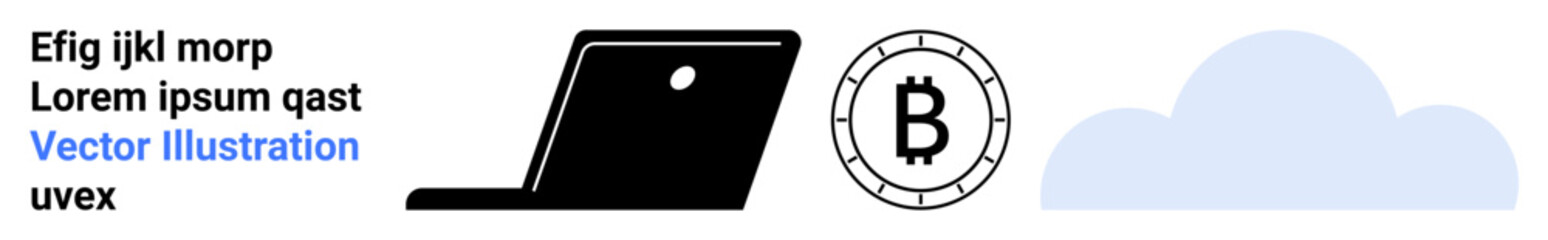 Laptop, Bitcoin symbol, and cloud. Ideal for cryptocurrency, blockchain, technology, finance, cloud storage, digital transactions online security Landing page