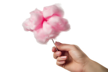 Pink cotton candy on a stick, isolated on a white background. PNG transparent.
