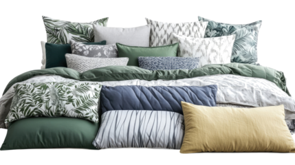 Varied Collection of Decorative Pillows Styled on a Bedspread Generative AI