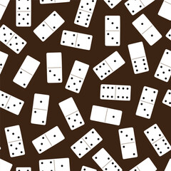 Scattered domino tile pattern. White domino pieces on a dark brown background.