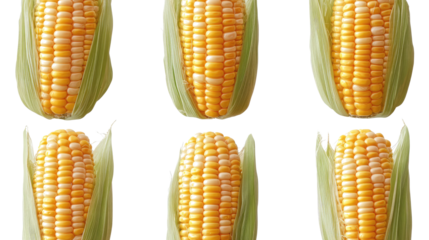 Fresh Ears of Corn Cobs Arranged Neatly on a Transparent Background Generative AI
