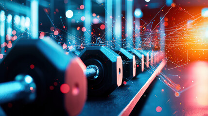 Training tools with dynamic lines suggesting exercise intensity, creating an energetic and motivating fitness scene