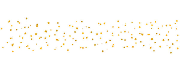 Gold stars confetti. Random golden  border stars isolated on transparent background. Luxury flying stars for festive decoration, Celebration design elements. PNG