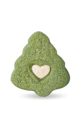 Green and yellow shortbread cookies for Christmas holidays on a white isolated background