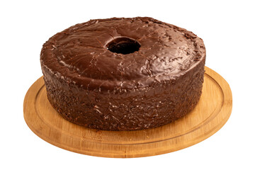 Brazilian Chocolate Covered Cake on Wooden Board In transparent Background