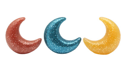 Christmas colorful candies in various shapes with magical atmosphere isolated on transparent background.