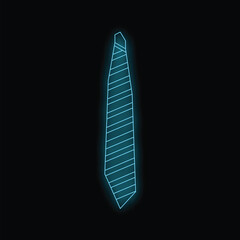 Blue neon sign in the shape of a necktie is glowing on a black background