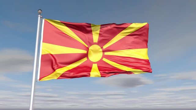 North Macedonia Flag Animation With Sky And Cloud