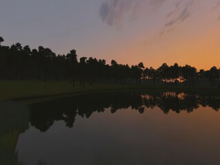 Naklejka premium Serene Forest Lake Sunset