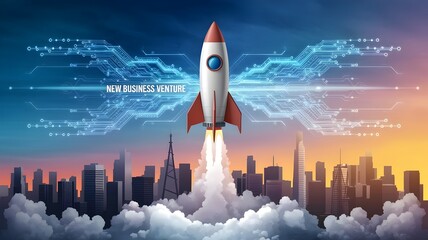 Obraz premium Digital illustration of rocket launching for 