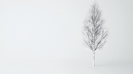  A solitary tree amidst a snow-covered field, with a white sky behind it and a lone tree in the foreground
