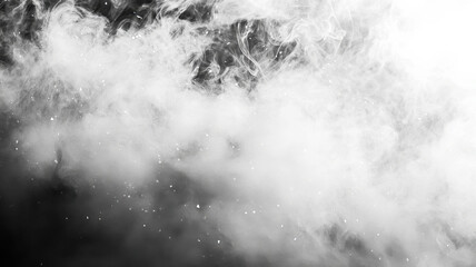 Fototapeta premium Layered wispy smoke with soft, falling snowflakes overlaid, creating a seamless blend of smoke dissolving into a gentle winter snowfall for an ethereal, serene effect