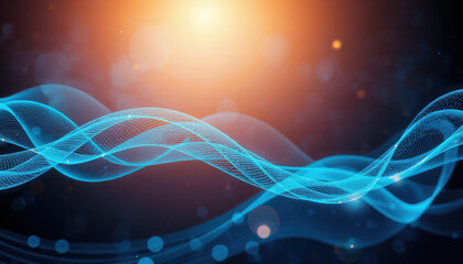 Futuristic blue wave with glowing particles and light effects, creating sense of motion and energy. Ideal for technology and digital themes