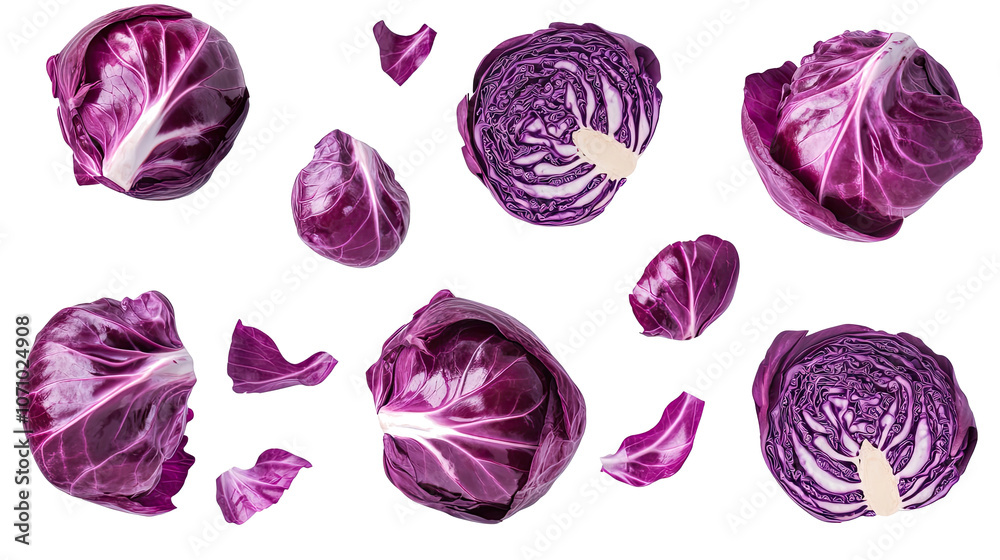 Poster front views of red cabbage on a transparent background generative ai