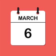 March 6. Daily Calendar icon for design. Simple design for business brochure, flyer, print media, advertisement. Easily editable