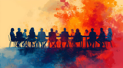 Fototapeta premium Dynamic Silhouettes of Team Collaboration in a Professional Business Meeting Setting