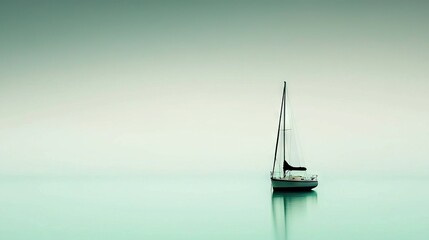 Fototapeta premium A sailboat sails through a hazy sea