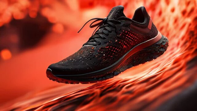 Stylish black sneaker on an abstract background.