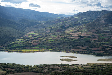 views of the Terradets reservoir from the viewpoint of the castle of the town of Llimiana, Pallars Lluça, Lleida