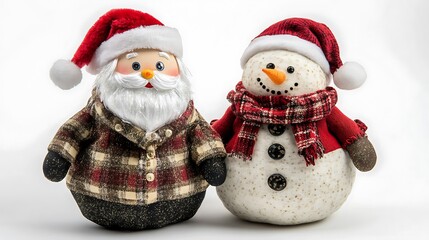 Fototapeta premium Santa Claus and snowman dolls for Christmas home decoration on a white background