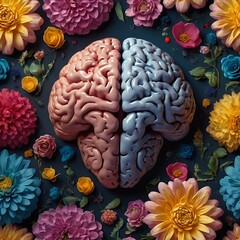 surreal scene where human brain