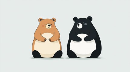 Naklejka premium A pair of bears lounging on a snowy white background against a soft blue sky