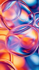 Vibrant abstract bubbles with colorful gradient futuristic close-up of spheres in blue, orange, and purple hues for modern design concepts