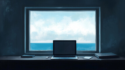 Fototapeta premium A laptop computer set against a daytime sky background.