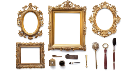 Golden Baroque Frames on Transparent Background Generative AI