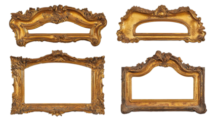Elegant Golden Baroque Frames on Transparent Background Generative AI