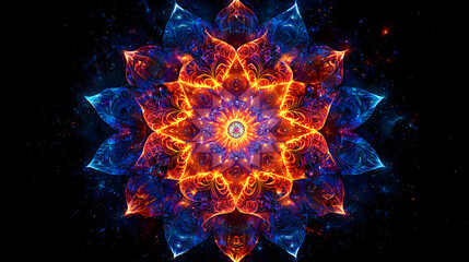 Vibrant Cosmic Mandala Wallpaper with Abstract Floral Patterns and Luminous Colors