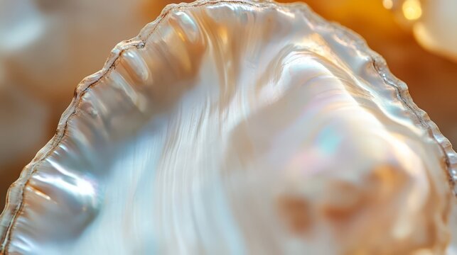 Closeup of an iridescent seashell with soft, flowing lines.