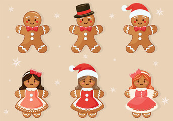 gingerbread set flat vector illustration