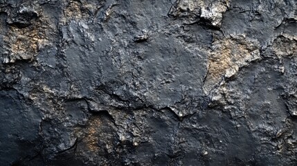 Fototapeta premium Close-up of dark, textured rock surface with subtle gold accents.