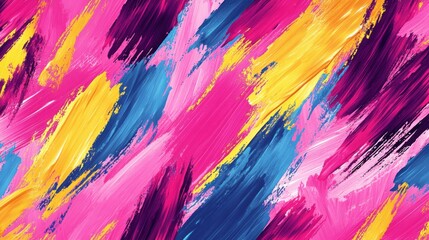 Vibrant abstract background with bold strokes in pink, yellow, blue, and purple shades.