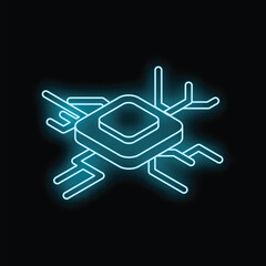 Neon cpu is glowing on dark background, concept of computer science and technology