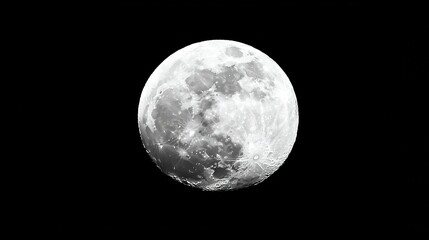 Fototapeta premium A monochrome image of a full moon at night with a plane flying past it