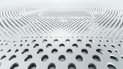 Abstract pattern of metallic perforated surface with varying hole sizes creating a dynamic visual effect.