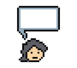 Obraz premium Cartoon pixel cute character chat box man face with chat blank decoration 8 bit male boy say speak discuss idea chat box blank cartoon pixel game png vector.