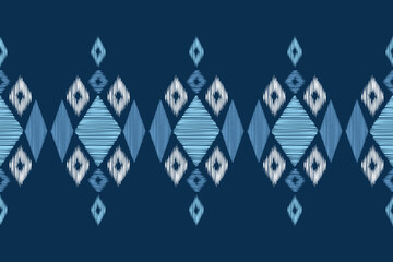 Traditional Ethnic ikat motif fabric pattern geometric style.African Ikat embroidery Ethnic oriental pattern blue background wallpaper. Abstract,vector,illustration.Texture,frame,decoration.
