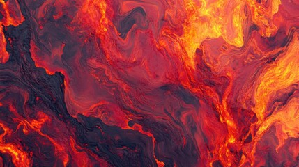 A vibrant abstract image showcasing swirling hues of red, orange, and black, resembling molten lava.