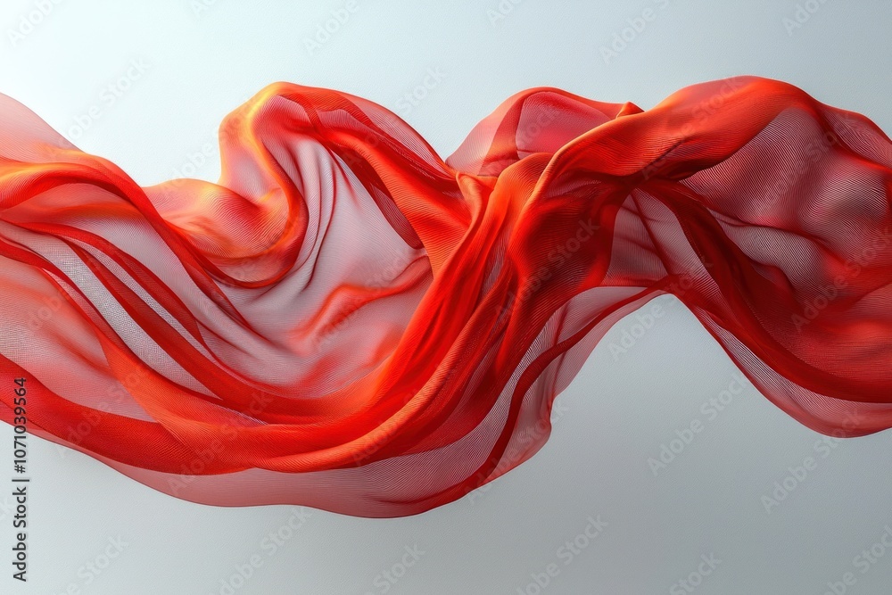 Poster abstract flowing red fabric with white background
