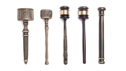 Set of Judicial Gavels Displayed on Transparent Background Generative AI