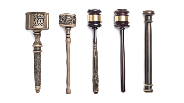 Set of Judicial Gavels Displayed on Transparent Background Generative AI