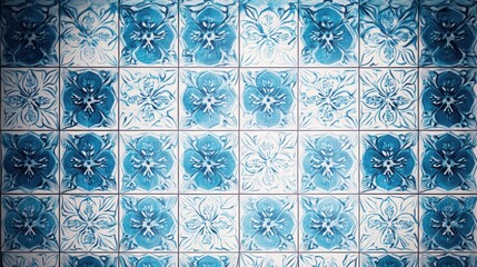 Intricate blue and white floral tiles create a stunning patterned wall, showcasing a blend of elegance and artistry.