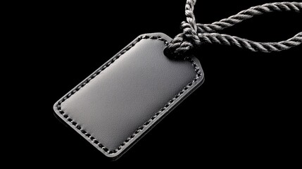 Fototapeta premium Simple blank tag with string on a solid black background space for text or branding suitable for stylish or high-end product displays. 