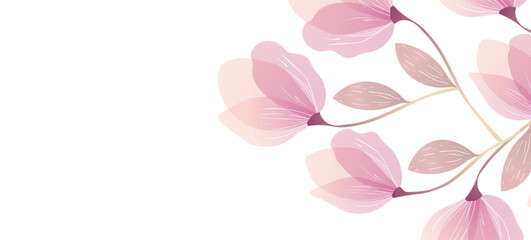 Spring illustration with tulips. Happy birthday, holiday, celebration greeting and invitation card. Colorful floral banner with flowers on light background. Modern floral compositions. Copy space