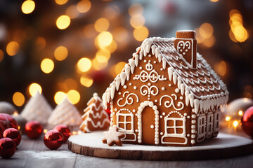 A gingerbread house in a festive setting